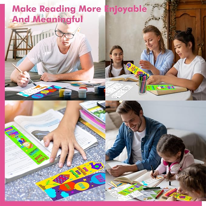 100 PCS Inspirational Bookmarks, 50 Designs DIY Coloring Book Markers Motivational Reading Page Holder for Students, Color Your Own Bookmark for Class Gifts, Kids, Adults, Teachers, Book Lovers
