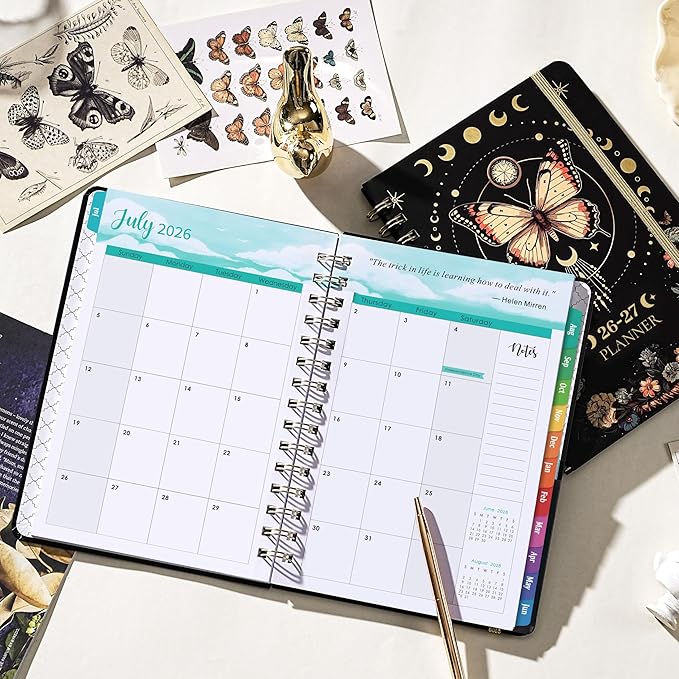 2026-2027 Planner - Academic Planner 2026-2027, July 2026 - June 2027, 6.4" x 8.5", Weekly and Monthly with Tabs, Back Pocket + Thick Paper - Butterfly