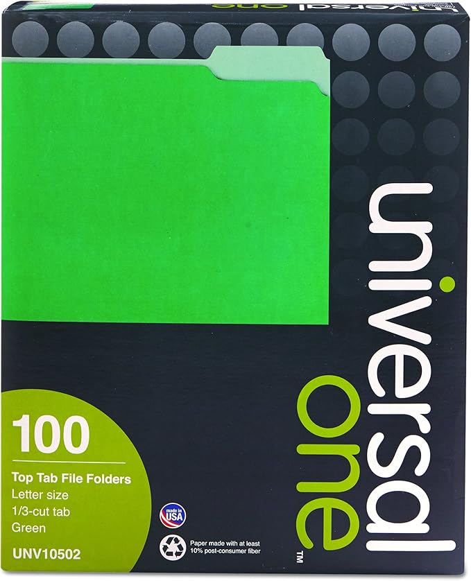 Universal One Bright Top Tab Classification Folder, Green/Light Green (10502)