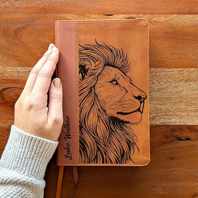 Farm and Posh Personalized NIV Personal Bible with Crown of Thorns | Large Print (Brown Lion Side Profile)