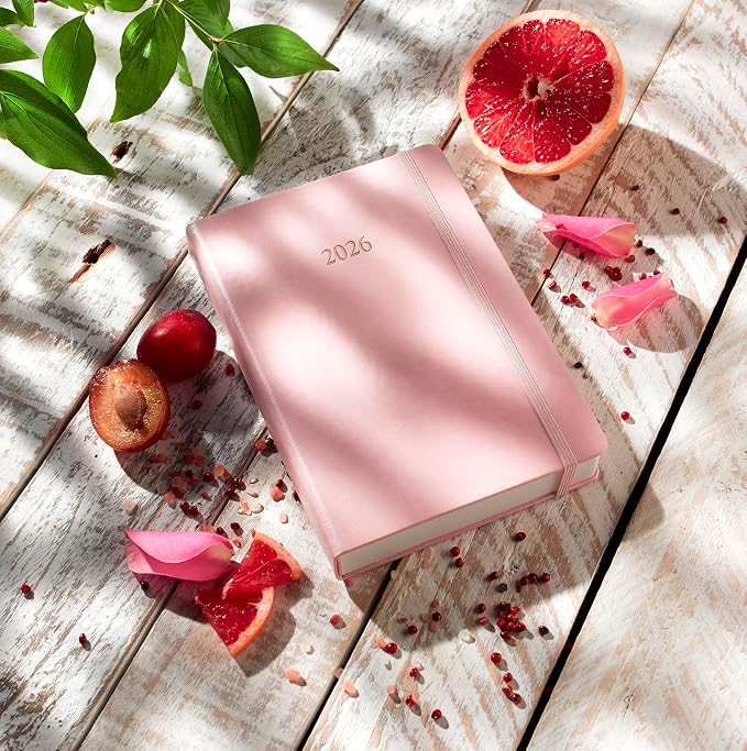 Wykeham's Executive 2026 Daily Journal Planner – US Public Holidays & Format – Customization Available (Rose, 8.5" x 5.5")