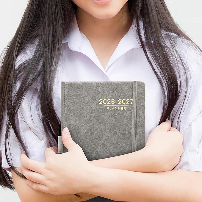 2026-2027 Planner - Weekly Monthly Calendar from July 2026 - June 2027, 5.85‘' x 8.5'' Agenda 2026-2027 with Leather Cover, Pen Holder, Elastic Closure, Ruled pages