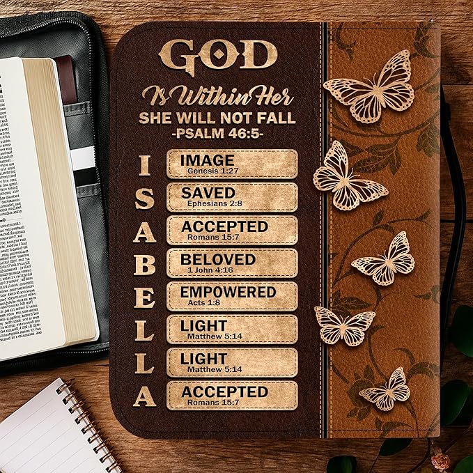 Personalized Bible Cover for Men, Christian Bible Case PU Leather, Jeus Bags Religious Appreciation Gifts for Women Girls Daughter Christian with Handle Zipper (BIBLE-01, M-2Xl)