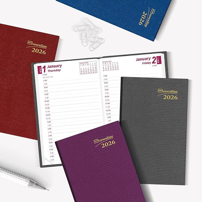 Brownline® 2026 Traditional Daily Pocket Planner, Appointment Book, 12 Months, January to December, Perfect Binding, 4.75" x 3", Assorted Colors (CB301.ASX-26)