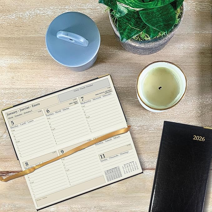 Brownline® 2026 Executive Weekly Pocket Planner, Appointment Book, 12 Months, January to December, Horizontal, Sewn Binding, 6.75" x 3.1875", Black, Trilingual (CBE306-26)