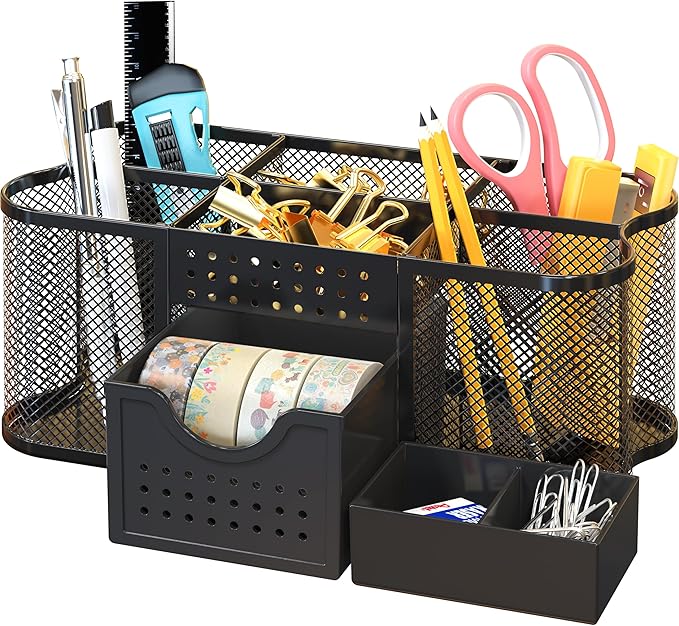Deco Brothers Desk Organizers Pen Holder Office Caddy Storage, Black