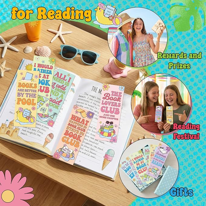 Laffact Summer Reading Bookmarks - 120Pcs Colorful Vacation Bookmarks Reading Tracker, Summer Breeze Style Page Marker, Readers Accessories Book Club Gifts for Book Lover Bookish Birthday Party Favors