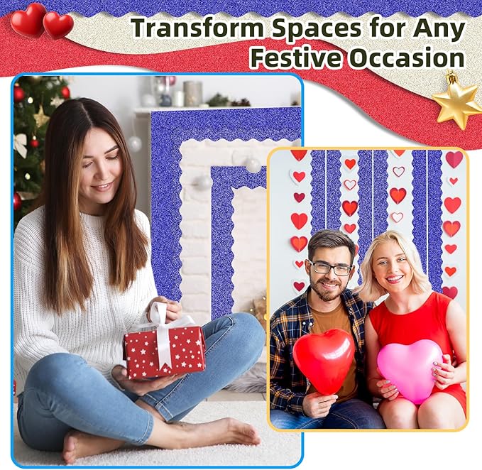 3 Rolls 98.4 Ft Glitter Bulletin Board Borders Set - Royal Blue Bulletin Board Decorations for Classroom, Office,School Supplies & Home DIY - Perfect for Teachers, Posters & Birthday Party Decor
