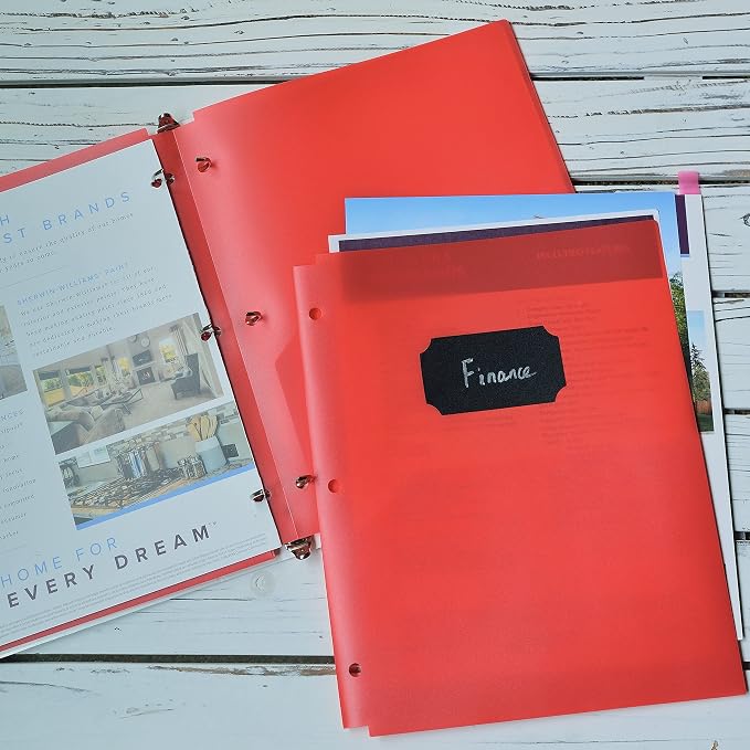 Youngever 6 Pack Heavy Duty Plastic Two Pocket Folders, Binder Dividers with Pocket, Letter Size, Red