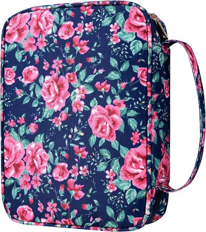 G-LEAF Bible Cover Case/Book Cover, Bible Case for Women Girls, Bible Cover Bags Floral Pattern With Handle Fits for Standard Size Bible, 9.5x6.7x2.5 In