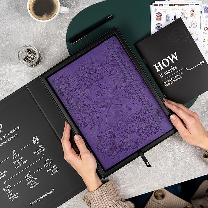 Legend Hourly Planner PRO Premium – Undated Schedule Planner with Time Slots – Weekly, Monthly & Daily Personal Organizer, A4 (Purple)