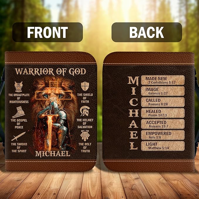 Personalized Man of God Bible Cover, God Says I Am Bible Case PU Leather, Bible Holder Handle Zipper, Faith Scripture with Name Case Bag, Religious Gifts for Church Christians Women Men (GOD-04)