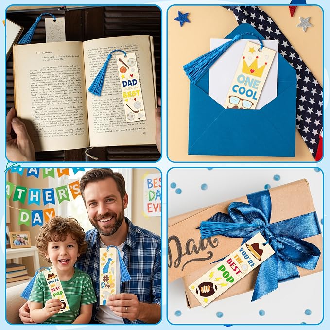 Father’s Day Color Your Own Blank Bookmarks for Kids - 36Pcs Unfinished Wooden Bookmarks with Tassel for Father’s Day Art Craft School Home DIY Activity Supplies Goodie Fillers