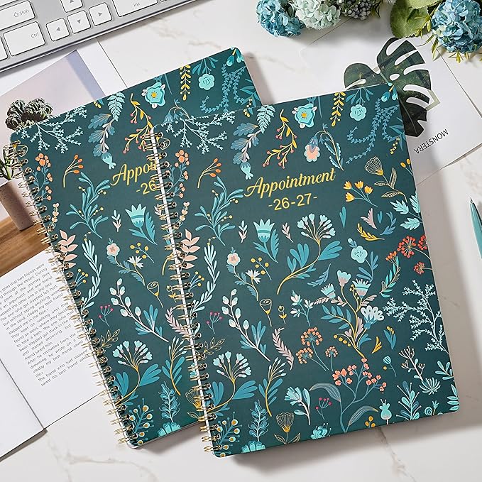 Appointment Book 2026-2027 - Daily Hourly Planner 2026-2027, July 2026 - June 2027, Weekly Appointment Book 26-27, Large Planners Weekly Monthly, 8.5" x 11", Planners with 30-Minute Interval - Green Floral