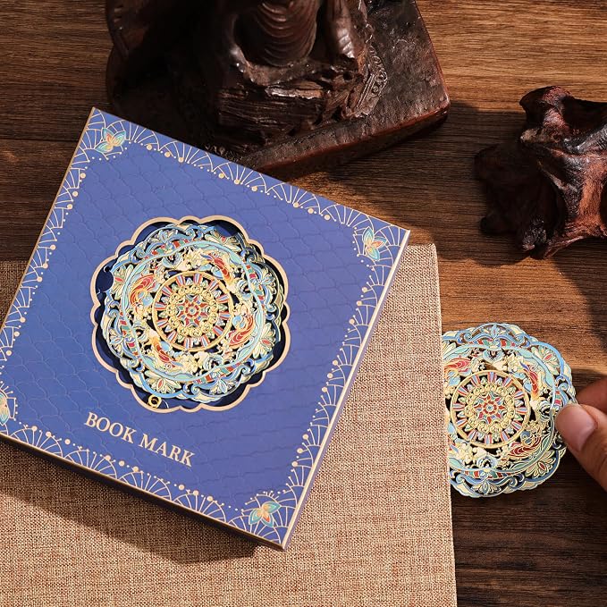 Luxury Metal Bookmark Gift Set, Dunhuang Themed, 1 Bookmark with Pendant, Elegant Christmas New Year Gift Box for Women Book Lovers Writers Readers Teenage