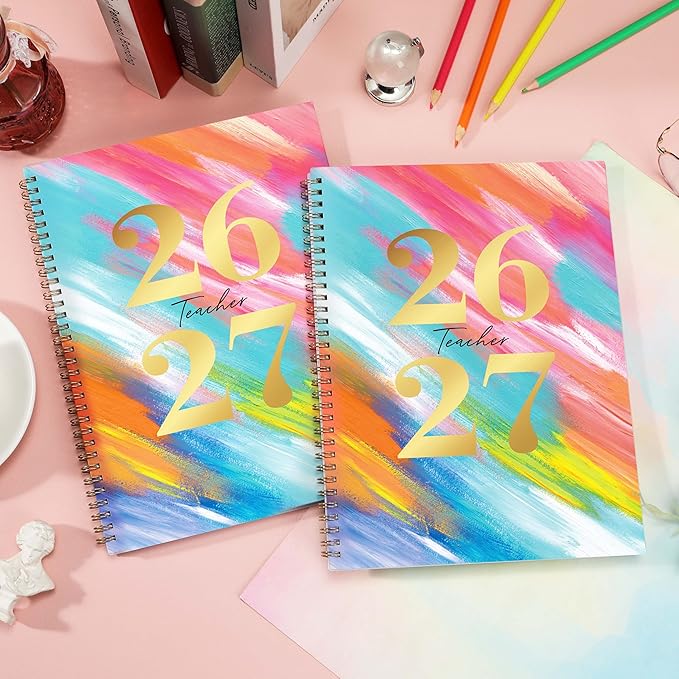 Teacher Planner 2026-2027 - 2026-2027 Weekly & Monthly Lesson Plan Book with Colorful Tabs, July 2026 - June 2027, 9" x 11", Academic Planner 2026-2027 with Twin-Wire Binding for Teachers - Watercolor