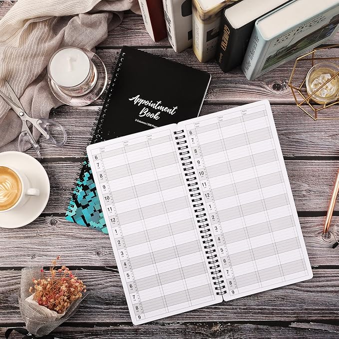 Appointment Book – Undated Salon Appointment Book, Daily&Hourly Schedule Book with 200 Pages, 6 AM - 9 PM, 15 Minute Intervals Day Planner, 6’’ x 11.5’’, 3 Column, Twin-Wire Binding, Hardcover