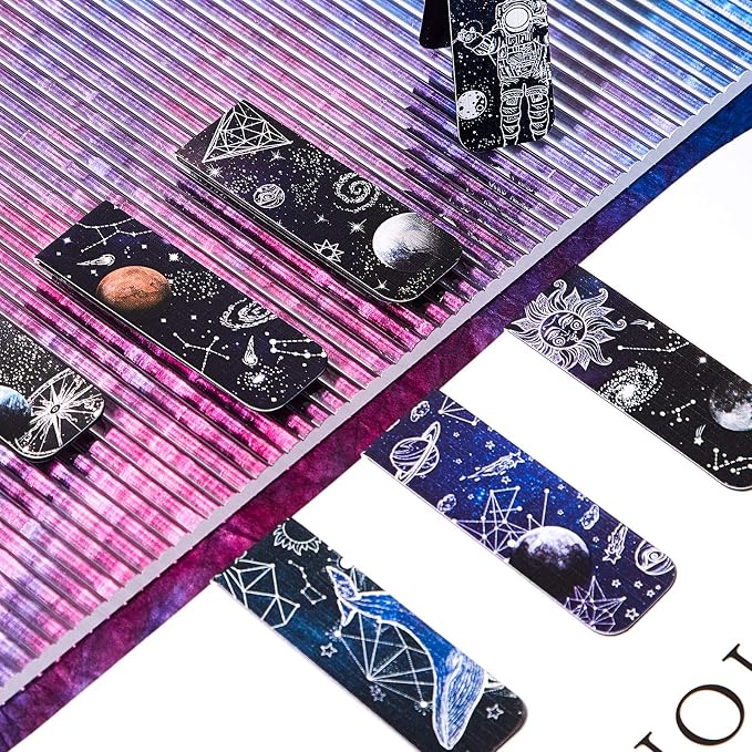 Zonon 12 Pieces Magnetic Bookmarks Space Moon Roaming Bookmarks Magnetic Page Clip Space Assorted Book Markers Set for Teachers Students Reading School Office Home Supplies, 12 Styles
