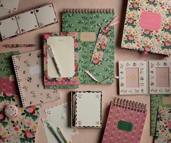 RIFLE PAPER CO. Dahlia Bookmark, 1.75" W x 6" L, Vintage-Inspired Floral Design, Saffiano Polyurethane, Pink Grosgrain Ribbon, Gold Foil Logo, Wipe-Clean