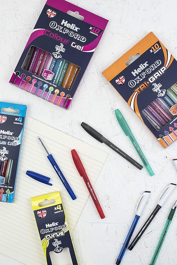 Helix Oxford Curve Ballpoint Pens (x10 Pack Black Ink) with Plastic Free Packaging