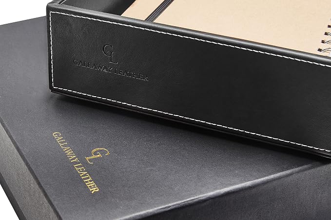 Gallaway Leather Letter Tray Organizer - PU Leather Desk Tray, Perfect for Office Organization, Document Holder Fits A4 Paper, Stackable Drawers for Extra Storage (Black)