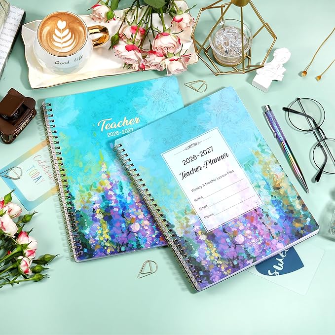 Teacher Planner 2026-2027 - Teacher Lesson Planner 2026-2027, July 2026 - June 2027, 8.3" x 11", Weekly & Monthly Lesson Plan Book for Teachers with Twin-Wire Binding for Teachers - Oil Painting