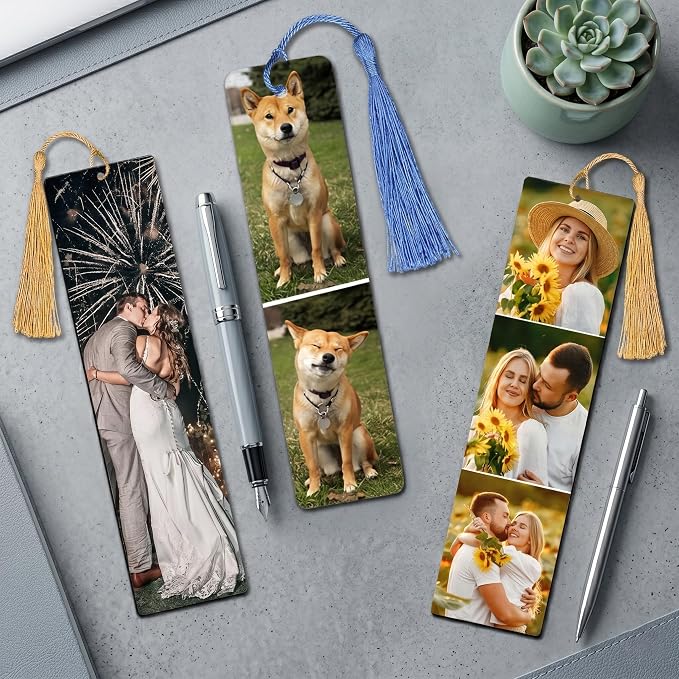 Custom Bookmark - Personalized Metal Bookmarks with Tassel, Customized Photo Color Picture Book Mark Gift for Women Men Readers Kids Book Lover Teacher Classmate Christmas Valentine's Day