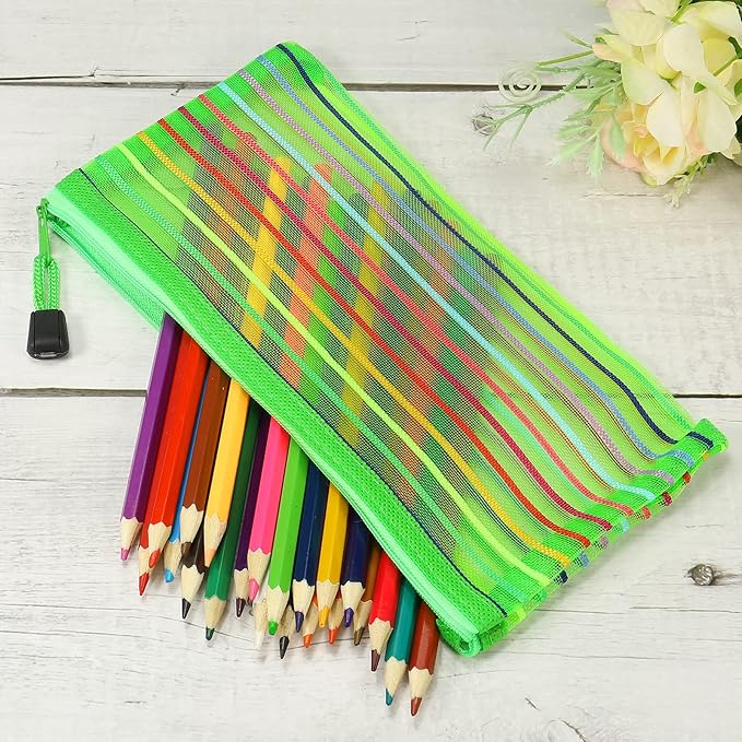 MECCANIXITY Mesh Zipper Pouches, B6 Colorful Pencil Case Document File Bags Storage Organizer for Office Supply Travel Accessory, Green Pack of 6