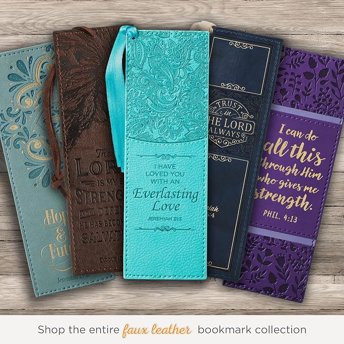 Christian Art Gifts Premium Vegan Leather Scripture Bookmark for Men & Women: Everlasting Love - Jeremiah 31:3 Inspirational Bible Verse, Heat-Debossed, Faith-Based Reading Accessory w/Tassel, Teal