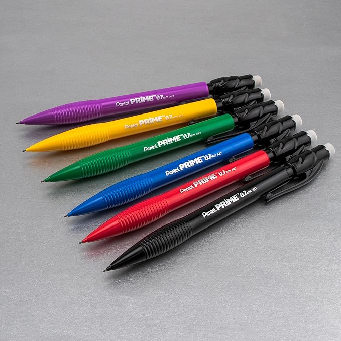 Pentel Prime Mechanical Pencil (0.7mm) Assorted Barrel Colors Pack of 6 (AX7BP6M)