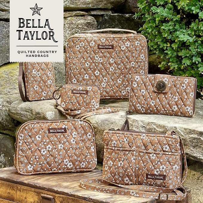 Bella Taylor Quilted Bible Cover for Women - Large Study Bible Case - Vintage Vine Brown