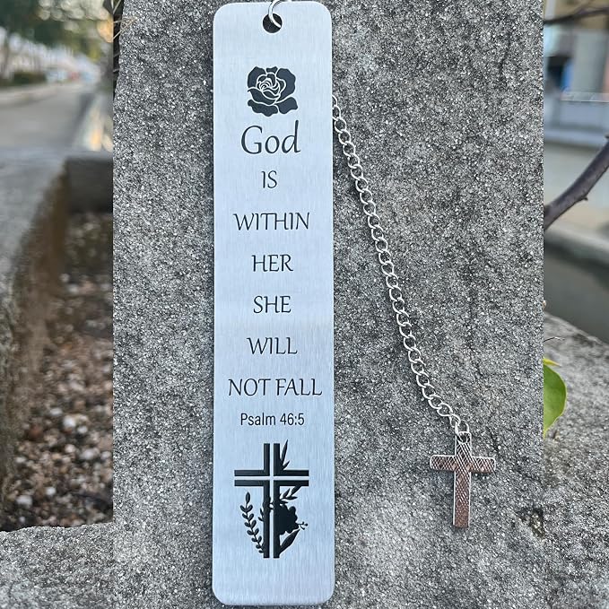 Bible Bookmarks Book Markers, Metal Christian Bookmark Gift Accessories (God is Within her)