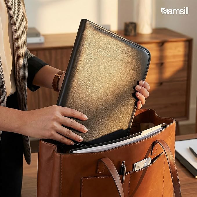 Samsill Professional Padfolio with Secure Zippered Closure, 10.1 Inch Tablet Sleeve, and 8.5 by 11 Inch Notepad, Black, Full Size (70820)