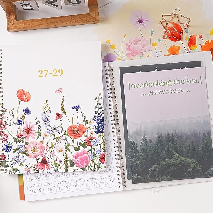 2027-2029 Monthly Planner - 3 Year Calendar 2027-2028-2029 Monthly Planner, Jan 2027 - Dec 2029, 3 Year Planner 2027-2029, 9" x 11" Planners, 36 Month Calendar with Colourful Tabs + Back Pocket - Flowers