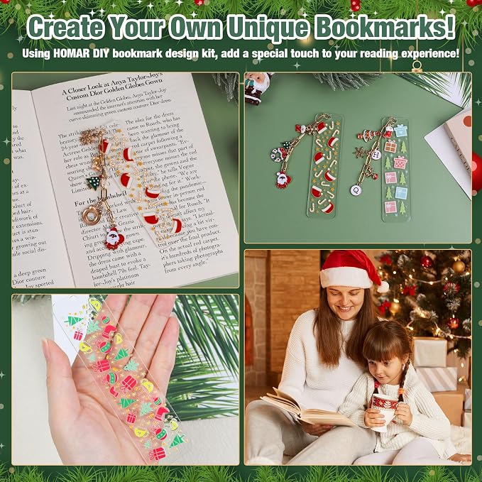 245PCS Acrylic Bookmark Blanks(2mm) Thicken 12 DIY Bookmark Making 15 Christmas UV DTF Sticker 76 Christmas Charms 12 Extender Chains and 130 Jump Ring Suitable for DIY Crafts Gifts