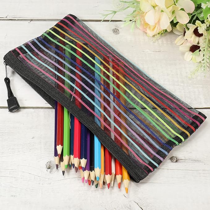 MECCANIXITY Mesh Zipper Pouches, B6 Colorful Pencil Case Document File Bags Storage Organizer for Office Supply Travel Accessory, Black Pack of 6