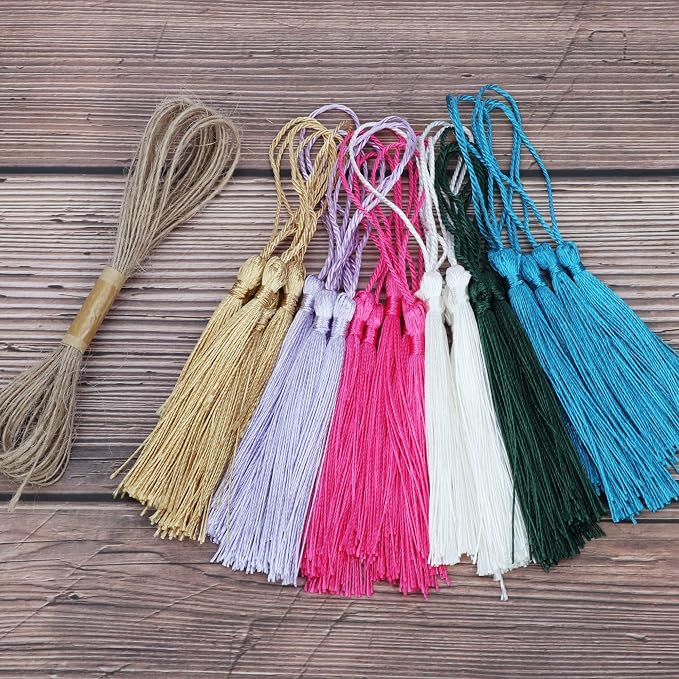 SWATOM Wood Bookmarks Blank DIY Semicircle Wooden Bookmark Craft Bulk 30 PCS Unfinished Wood Tags Ornaments with Holes and Tassels for Wedding Party Birthday Decoration