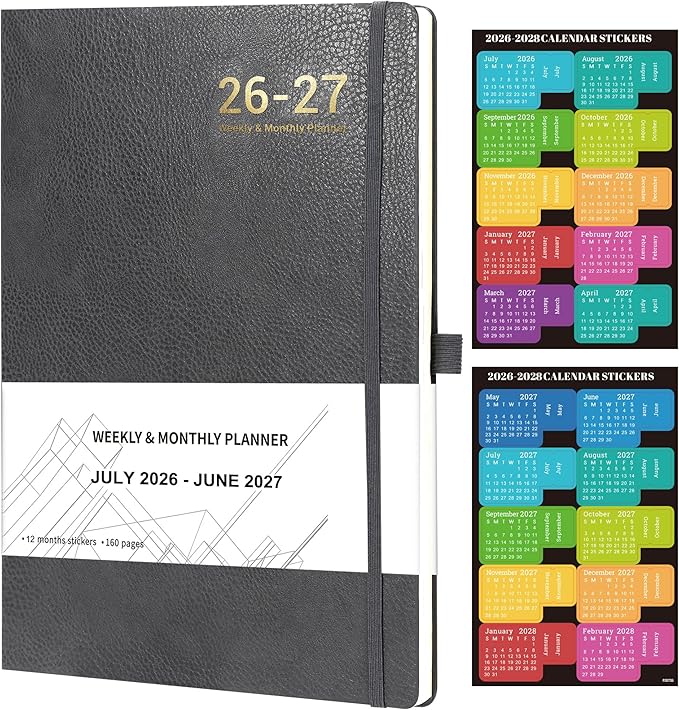 Planner 2026-2027 - Planner Weekly and Monthly 2026-2027, Jul 2026 - Jun. 2027, 8.5" x 11", Academic Calendar, Leather Cover Planners with Thick Paper, Back Pocket with Notes Pages - Grey