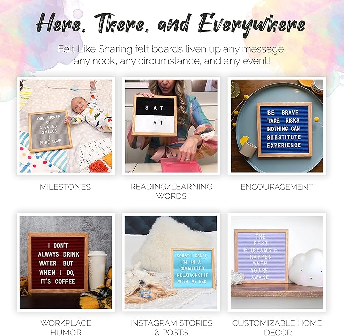 Felt Like Sharing Square Letter Board (Light Pink Felt - 10”x10”) – Changeable Message Board with 3 Sets of Felt Board Letters for Home, Office, & Aesthetic Room Decor – Wall Letterboard Signs In Oak Frame