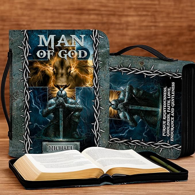 Personalized Bible Cover for Men, Christian Bible Case PU Leather, Jeus Bags Religious Appreciation Gifts for Women Girls Daughter Christian with Handle Zipper (BIBLE-03, M-2Xl)