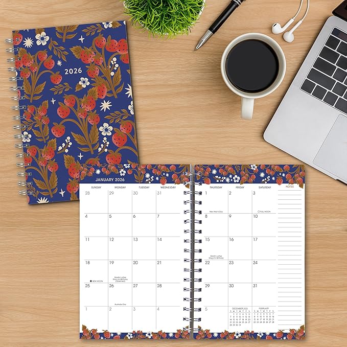 2026 Weekly & Monthly Planner, Botanical Fruit and Floral Design, 12-Month Engagement Calendar: 2026, 6" x 9", Strawberry Fields