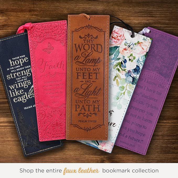Christian Art Gifts Vegan Faux Leather Scripture Bookmark for Men & Women: Thy Word is A Lamp - Psalm 119:105 Inspirational Bible Verse, Heat-Debossed, Faith-Based Reading Accessory with Cord, Brown