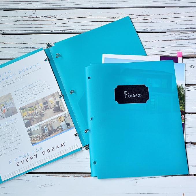 Youngever 6 Pack Heavy Duty Plastic Two Pocket Folders, Binder Dividers with Pocket, 3 Hole Punch Folder with Notches, Binder Folders (Teal)