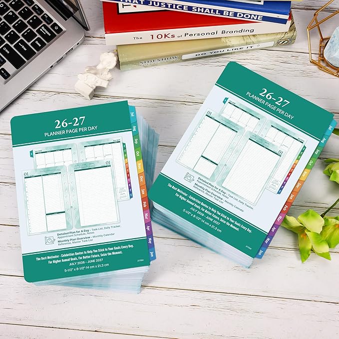 2026-2027 Planner Refills β Jul.2026 - Jun.2027, Two Pages Per Day Daily οΌ Monthly Planner, 5.5" x 8.4" Ring-Bound Organizer, Tabs, Quotes, Prioritized Task, Daily Tracker/Notes, Appointment Schedule