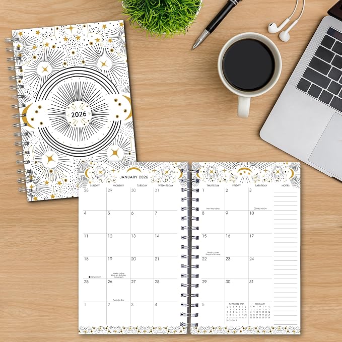 Celestial Dreams 2026 Weekly & Monthly Planner, Starry Night and Lunar-Themed Design, 12-Month Engagement Calendar: 2026, 6" x 9"