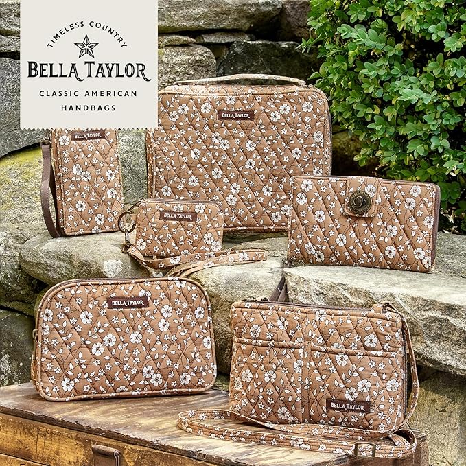 Bella Taylor Small Bible Cover for Women - Quilted Cotton Bible Case for 6 x 9 inch Books - Vintage Vine Brown