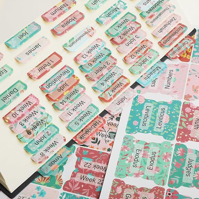 Mr. Pen- Bible Tabs, 120 pcs, Floral Design, Laminated Tabs for Women, Bible Index Tabs, Bible Book Tab, Bible Labels Tabs, Mr. Pen Bible Tab