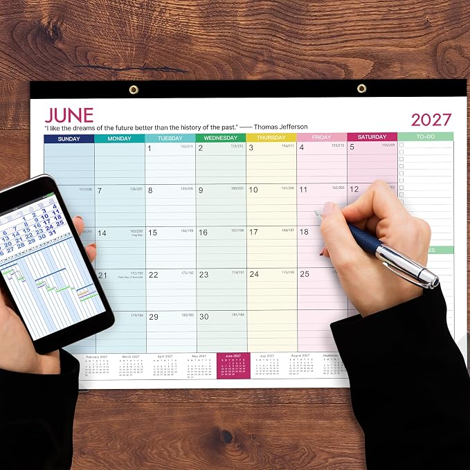 Calendar 2026-2027 - Desk Calendar 2026-2027, 18 Monthly Desk/Wall Calendar,16.8" x 12", July 2026 - December 2027, Thick Paper with Corner Protectors, Large Ruled Blocks - Colorful Lump