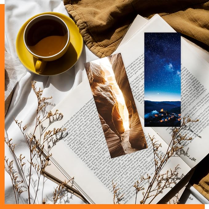 120 PCS Landscape Bookmarks, 30 Designs Double Sided Printing Paper Bookmarks Scenery Book Markers with PET Film for Primary Middle High Reading Students, Book Lovers (2.4” x 6.1”)