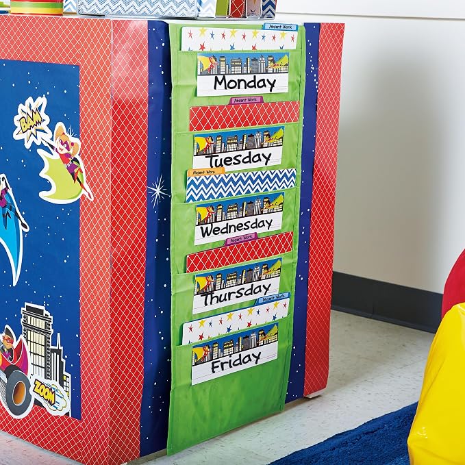 Carson Dellosa 14" x 47" Lime Green Hanging File Folders Storage Pocket Chart, 10 Pocket Paper Organizer for Games, Teacher Supplies for Homeschool, Classroom and Office Organization